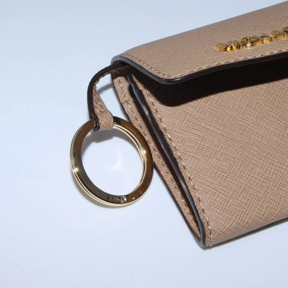 MICHAEL KORS Jet Set Travel Card Case Wallet MK Brown Leather NWT